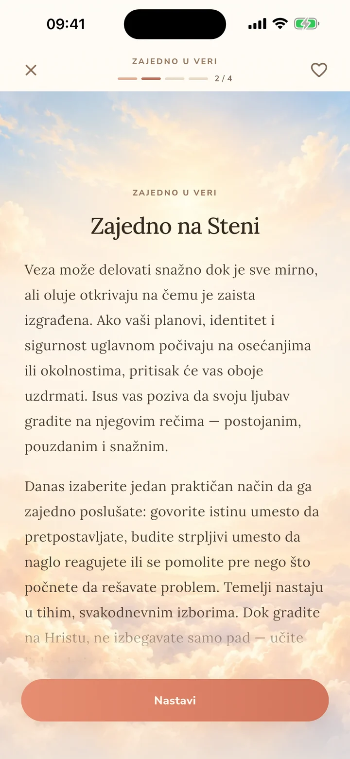 Dnevno duhovno razmatranje sa opcijama za čitanje i slušanje u aplikaciji Godly Couples
